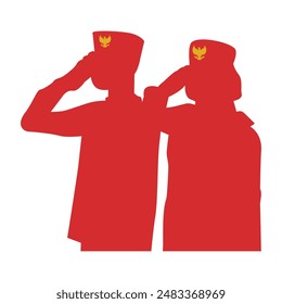 Man and Woman Salute. Indonesia Independence Day Celebration Silhouette