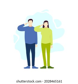 Man and woman salute respect gesture people character vector illustration flat design