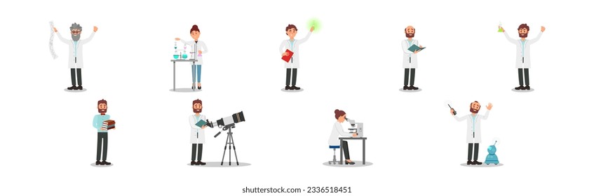 Man and Woman Scientist in Laboratory Doing Research Vector Set