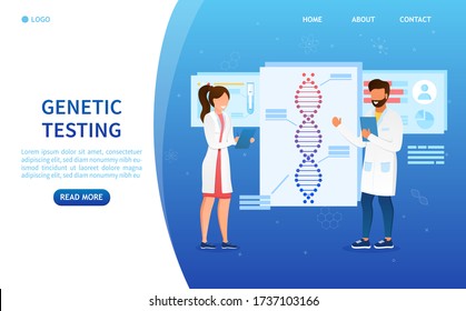 Man and woman scientists with dna model. DNA research concept. Presentation of an invention. Scientists are conducting genes research. Genetic engineering and biotechnology science concept. Vector