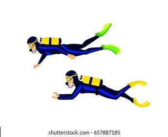 man and woman scuba diving isolated vector illustration