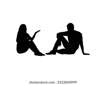 Man and Woman Seated Outdoor icon vector. Man and Woman Seated Outdoor Silhouette isolated white background. Vector Illustration