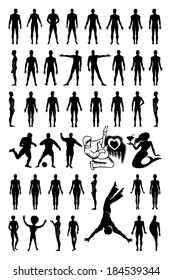 Man woman set silhouettes isolated on white (vector). EPS8 file available.