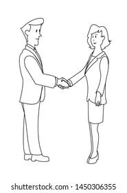 A man and a woman shake hands .Schematic representation.Vector image.