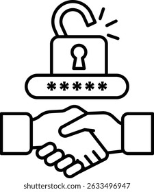 A man and a woman shaking hands with a lock in the background. The lock is open and the man is holding the key. Concept of trust and security in a relationship