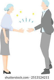 Man and woman shaking hands  Negotiation - Contract - Success - Business person man and woman full body sideways - Simple vector illustration