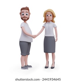 Man and woman shaking hands. Vector concept of equality in cartoon style