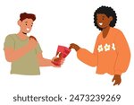 Man And Woman Share Healthy Organic Snacks Together, Highlighting Moment Of Friendship And Healthy Eating. Vector Illustration Showcases Casual And Joyful Interaction As Characters Enjoy Their Snacks