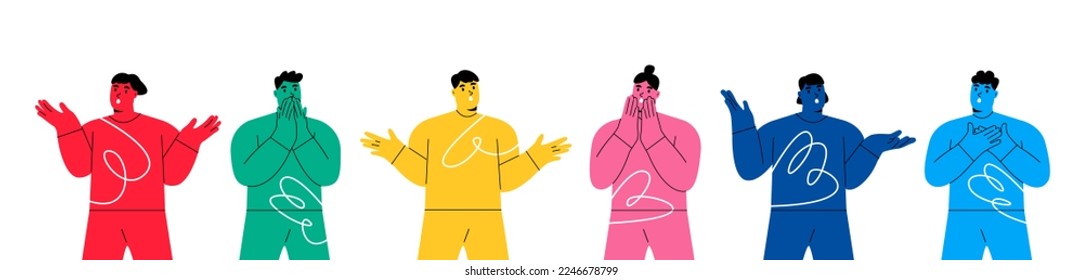 Man and woman with shocked face expression set. Surprised and amazed person. Colorful vector illustration
