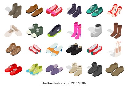 Man and woman shoes icon set. Isometric set of man and woman shoes vector icons for web isolated on white background