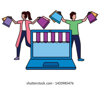 man and woman shopping bag commerce vector illustration