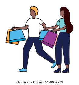 man and woman with shopping bags vector illustration