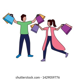 man and woman with shopping bags vector illustration