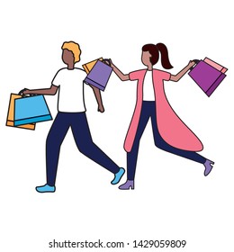 man and woman with shopping bags vector illustration