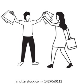 man and woman with shopping bags vector illustration