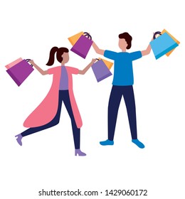 man and woman with shopping bags vector illustration