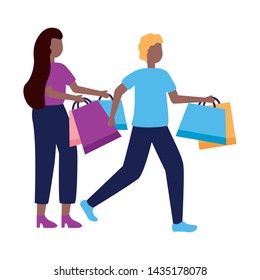 man and woman with shopping bags vector illustration