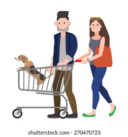 Man And Woman Shopping With Their Dog