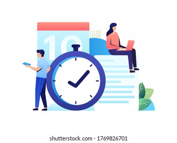 A man and woman should be work with good time management and make sure everything done in the right time. Specta vector Illustration with minimalism & Gradient style