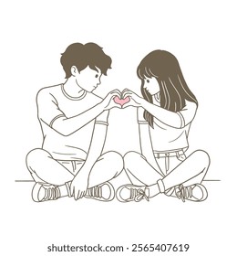 A man and a woman show heart with his hands. Characters for the feast of Saint Valentine. 