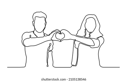 Man and woman showing heart with their hands one line illustration