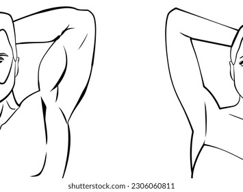 man and woman showing their armpits  line drawing outline style vector illustration svg