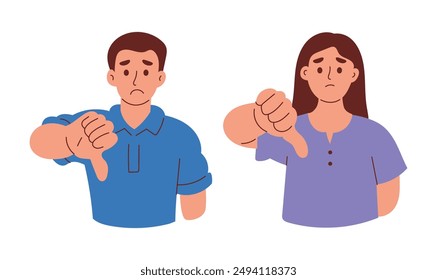 Man and Woman Showing Thumbs Down, Dislike Concept