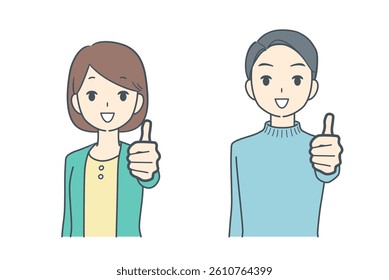 A man and woman showing a thumbs-up gesture,symbolizing approval,positivity,or agreement in a professional setting.