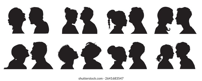 man woman side face vector silhouettes