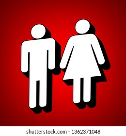 Man and woman sign illustration. Vector. Perspective view of white icon with black outline at reddish background.