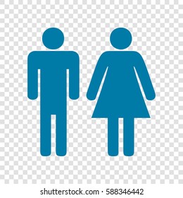 Man and woman sign illustration. Vector. Cerulean icon on transparent background.