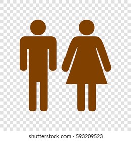 Man and woman sign illustration. Vector. Brown icon on transparent background.