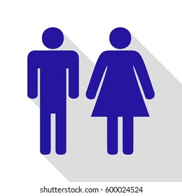 Man and woman sign illustration. Vector. Blue icon with flat style shadow path on white background.