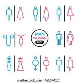 Man and Woman sign outline stroke vector illustration