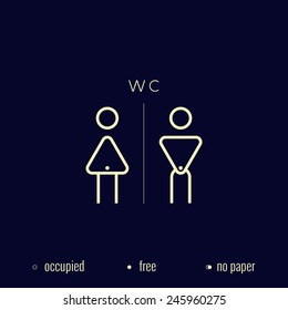 Man and woman signs, wc symbol, modern toilet with indicators