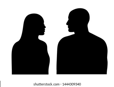 Man and woman silhouette. Couple faces in profile. Vector illustration isolated on white background.