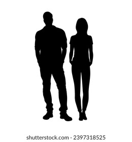 Man and woman silhouette, couple standing silhouette	