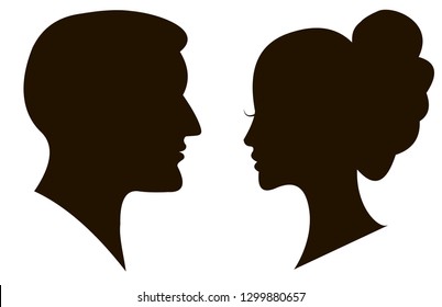 Man and woman silhouette face to face 