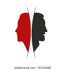 Man and woman silhouette face and head icons. Vector illustration and drawing on white background. 
