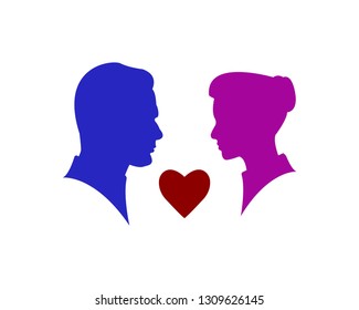 Man and woman silhouette face to face Isolated on white background. valentine day celebration concept vector 