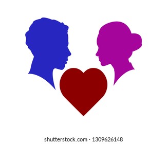 Man and woman silhouette face to face Isolated on white background. valentine day celebration concept vector 