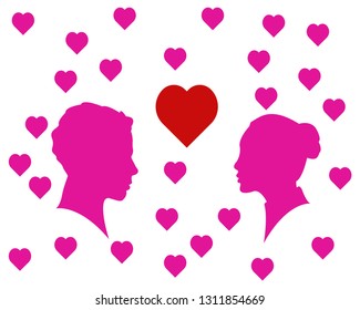 Man and woman silhouette face to face Isolated on white background. valentine day celebration concept vector 