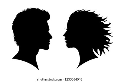 Man and woman silhouette. Face to face – for stock