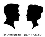 Man and woman silhouette face to face – vector