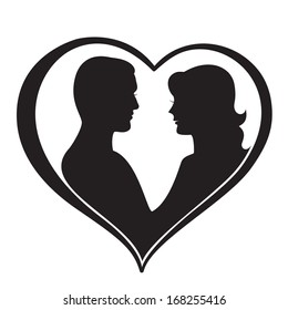 Man and Woman Silhouette in Heart Shape. Vector illustration
