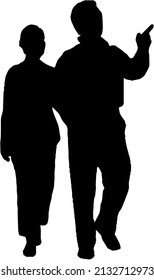 Man and woman silhouette, Illustration of man and woman walking illustration