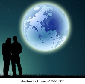 man and woman silhouette on night background