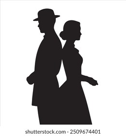 Man woman silhouette with white background 