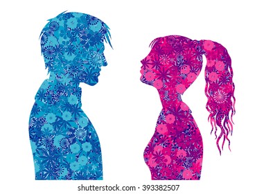 man and woman silhouettes with flowers