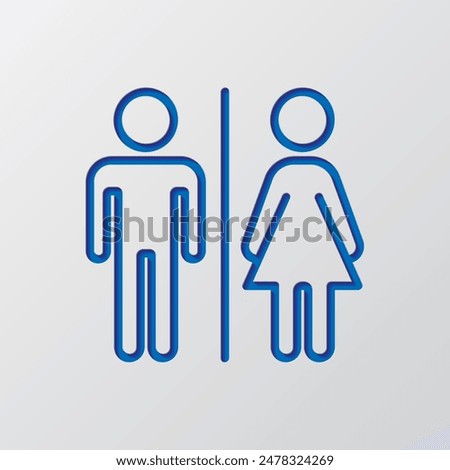 Man, woman simple icon vector. Flat design. Paper cut design. Cutted blue symbol with shadow. Gray background.ai